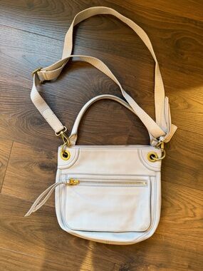 FOSSIL Vintage Style Leather Crossbody Bag Grey Utility Zip Pocket